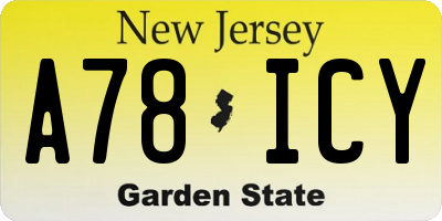 NJ license plate A78ICY