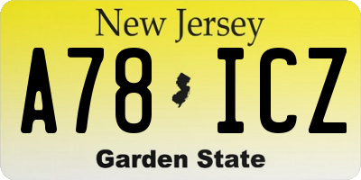 NJ license plate A78ICZ