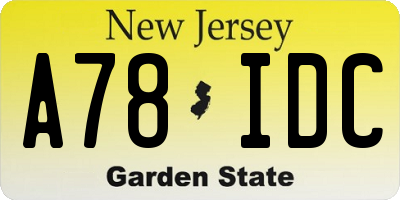 NJ license plate A78IDC