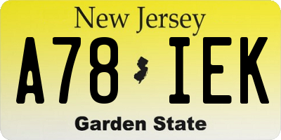 NJ license plate A78IEK