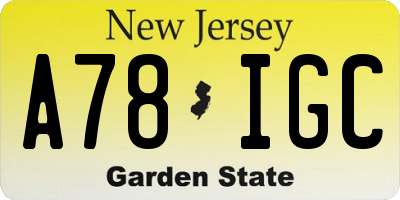 NJ license plate A78IGC