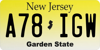 NJ license plate A78IGW
