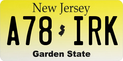 NJ license plate A78IRK