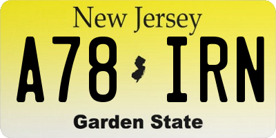 NJ license plate A78IRN