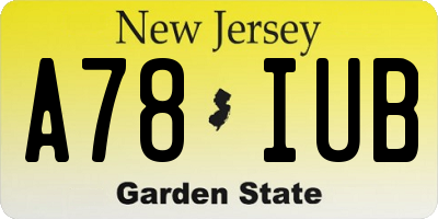 NJ license plate A78IUB