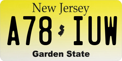 NJ license plate A78IUW