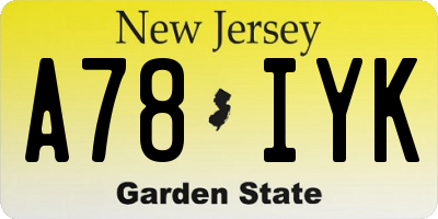 NJ license plate A78IYK