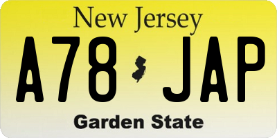 NJ license plate A78JAP