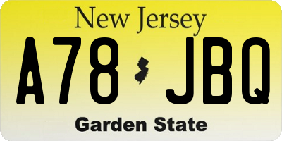 NJ license plate A78JBQ