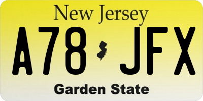 NJ license plate A78JFX
