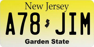 NJ license plate A78JIM