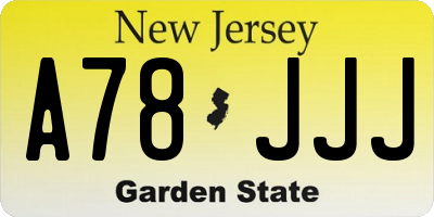 NJ license plate A78JJJ