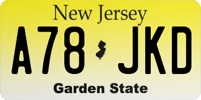 NJ license plate A78JKD