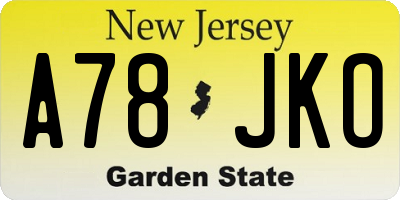 NJ license plate A78JKO