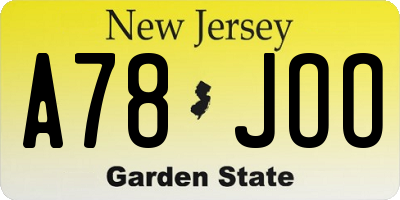NJ license plate A78JOO