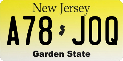 NJ license plate A78JOQ
