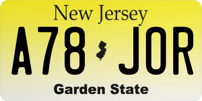 NJ license plate A78JOR