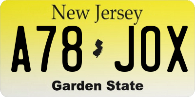 NJ license plate A78JOX