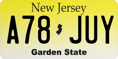 NJ license plate A78JUY