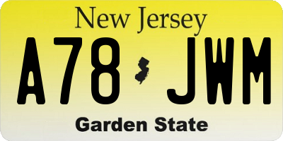 NJ license plate A78JWM