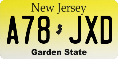 NJ license plate A78JXD
