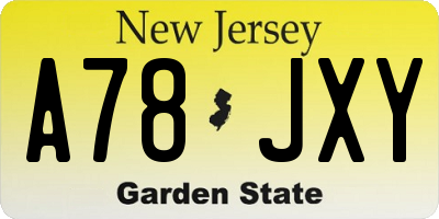 NJ license plate A78JXY