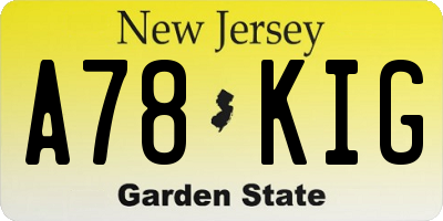 NJ license plate A78KIG