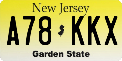 NJ license plate A78KKX