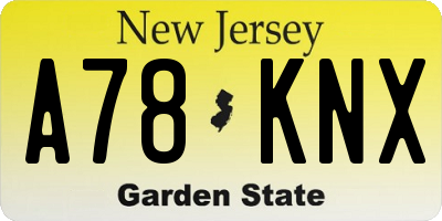 NJ license plate A78KNX