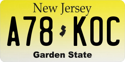 NJ license plate A78KOC
