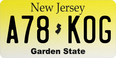 NJ license plate A78KOG