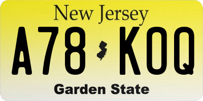 NJ license plate A78KOQ