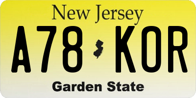 NJ license plate A78KOR
