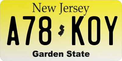 NJ license plate A78KOY