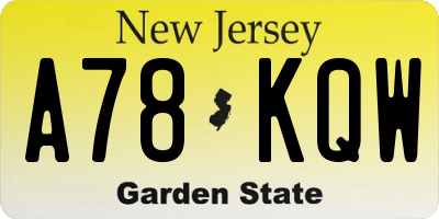NJ license plate A78KQW