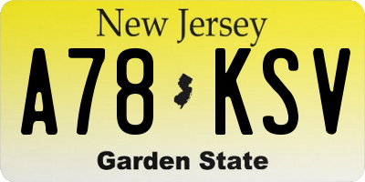 NJ license plate A78KSV
