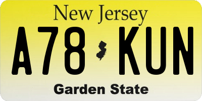 NJ license plate A78KUN