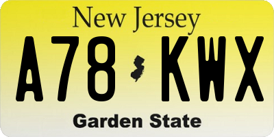NJ license plate A78KWX
