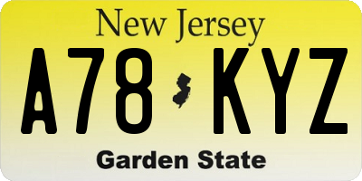 NJ license plate A78KYZ