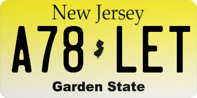 NJ license plate A78LET