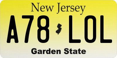 NJ license plate A78LOL