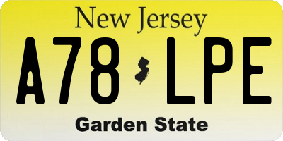 NJ license plate A78LPE