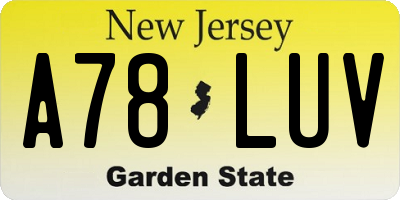 NJ license plate A78LUV