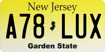 NJ license plate A78LUX