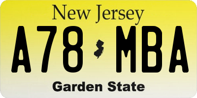 NJ license plate A78MBA