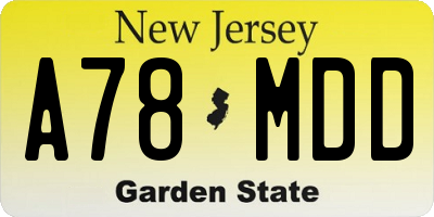 NJ license plate A78MDD