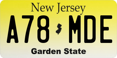 NJ license plate A78MDE
