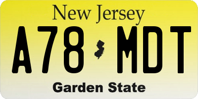 NJ license plate A78MDT