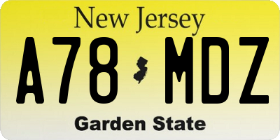 NJ license plate A78MDZ