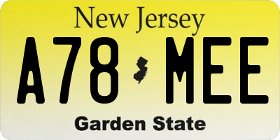 NJ license plate A78MEE